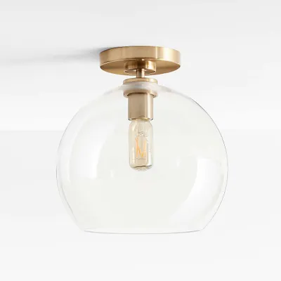 Arren Brass Flush Mount Light with Large Round Clear Glass Shade