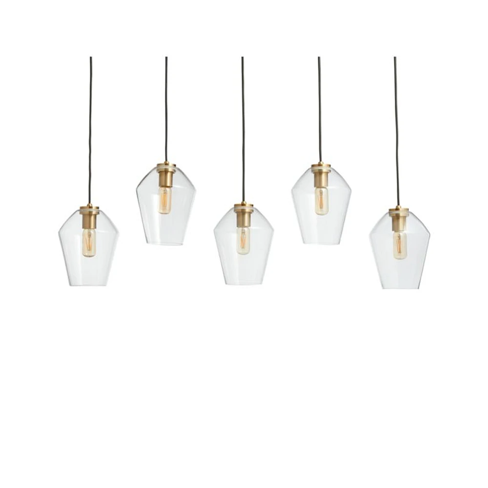Arren Brass 5-Light Linear Pendant with Angled Clear Glass Shades