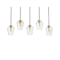 Arren Brass 5-Light Linear Pendant with Angled Clear Glass Shades
