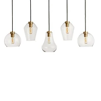 Arren Brass 5-Light Linear Pendant with Mixed Clear Glass Shades