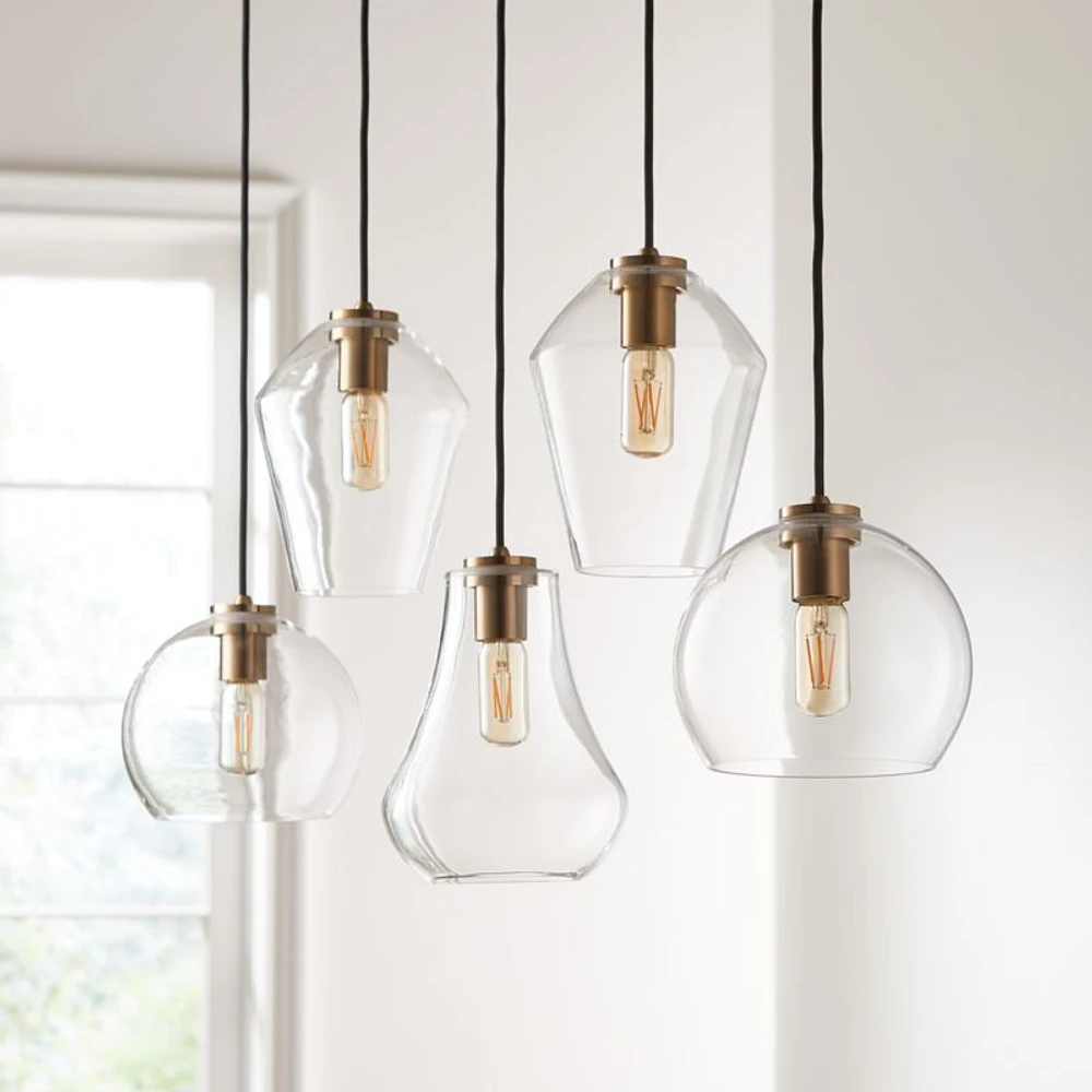 Arren Brass 5-Light Linear Pendant with Mixed Clear Glass Shades