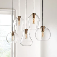 Arren Brass 5-Light Linear Pendant with Mixed Clear Glass Shades