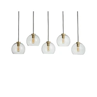 Arren Brass 5-Light Linear Pendant with Round Clear Glass Shades