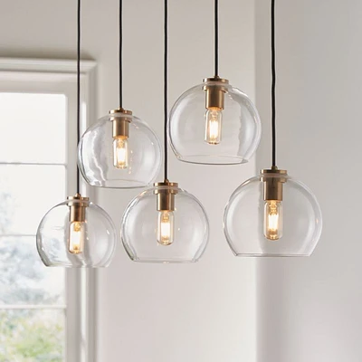 Arren Brass 5-Light Linear Pendant with Round Clear Glass Shades
