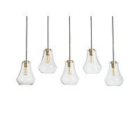 Arren Brass 5-Light Linear Pendant with Teardrop Clear Glass Shades