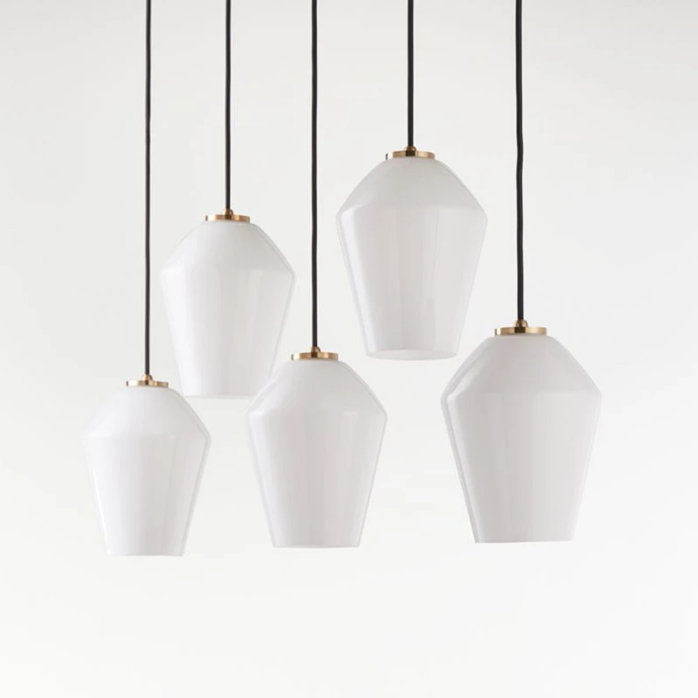 Arren Brass 5-Light Linear Pendant with Angled Milk Glass Shades