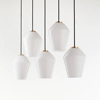 Arren Brass 5-Light Linear Pendant with Angled Milk Glass Shades