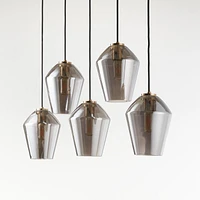 Arren Brass 5-Light Linear Pendant with Angled Silver Glass Shades