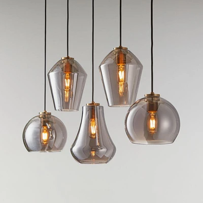 Arren Brass 5-Light Linear Pendant with Mixed Silver Glass Shades
