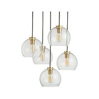 Arren Brass 5-Light Round Pendant with Round Clear Glass Shades