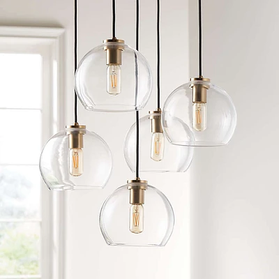 Arren Brass -Light Round Pendant with Round Clear Glass Shades