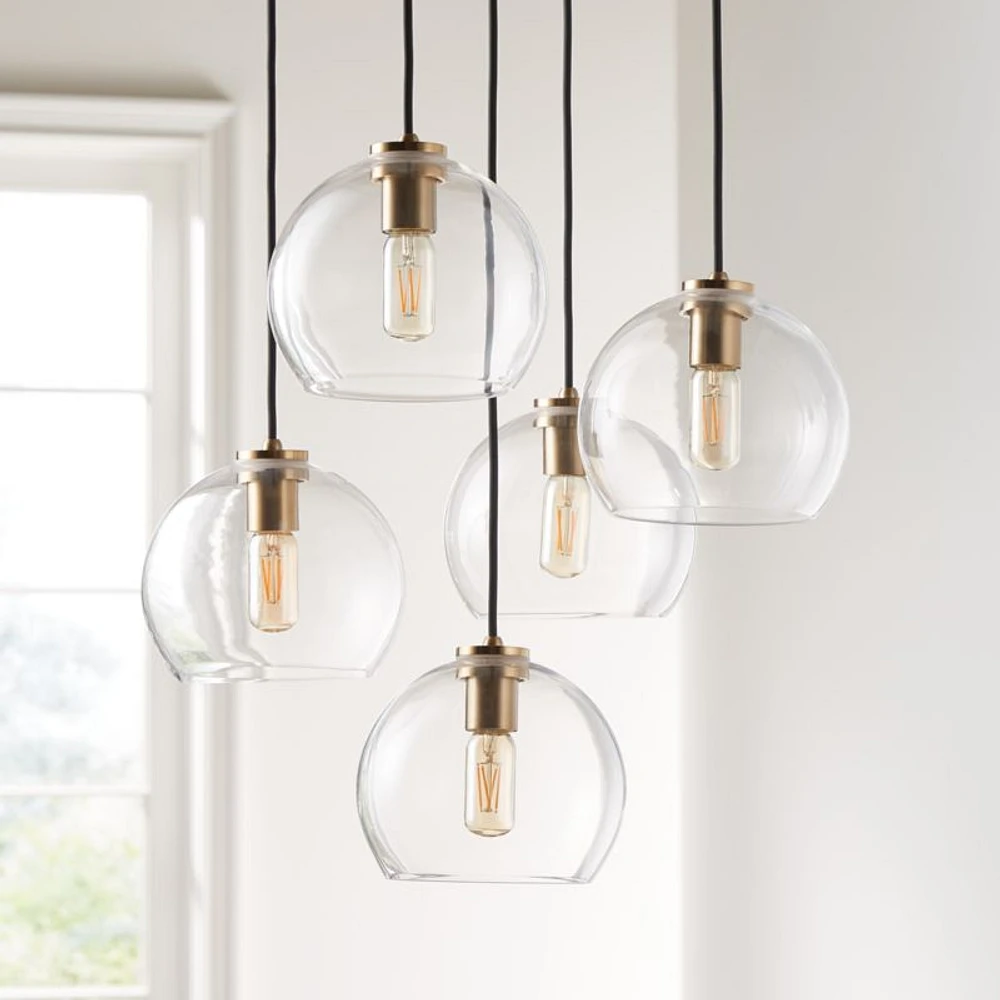 Arren Brass 5-Light Round Pendant with Round Clear Glass Shades