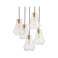 Arren Brass 5-Light Round Pendant with Teardrop Clear Glass Shades