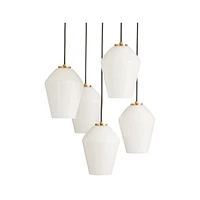 Arren Brass 5-Light Round Pendant with Angled Milk Glass Shades