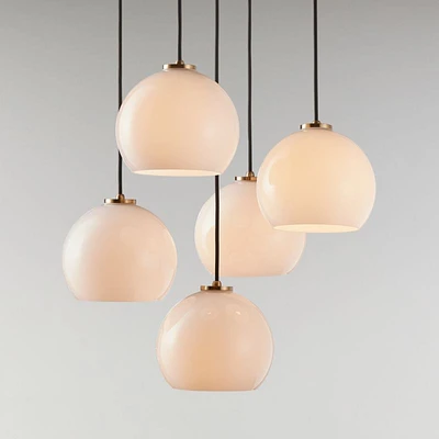 Arren Brass 5-Light Round Pendant with Round Milk Glass Shades