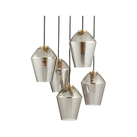 Arren Brass 5-Light Round Pendant with Angled Silver Glass Shades