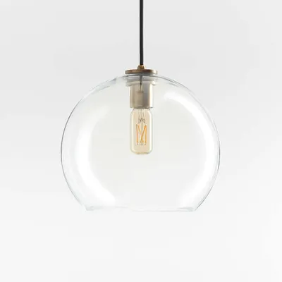 Arren Brass Single Pendant Light with Large Round Clear Glass Shade