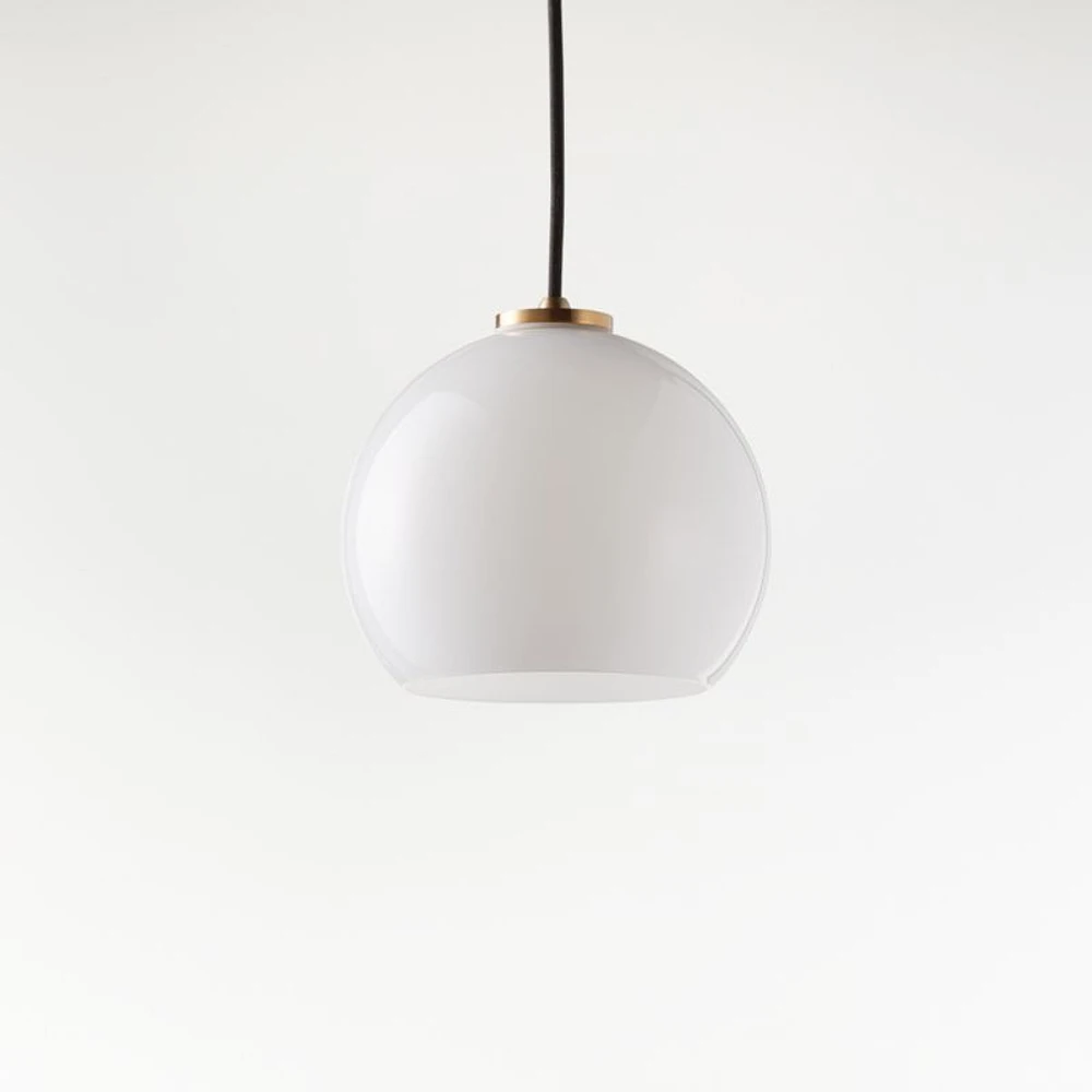 Arren Brass Single Pendant Light with Milk Round Shade
