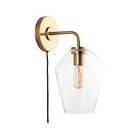 Arren Brass Plug In Wall Sconce Light with Clear Angled Shade