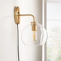 Arren Brass Plug In Wall Sconce Light with Clear Round Shade