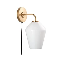 Arren Brass Plug In Wall Sconce Light with Milk Angled Shade