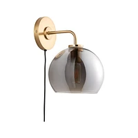 Arren Brass Plug In Wall Sconce Light with Silver Round Shade