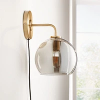 Arren Brass Plug In Wall Sconce Light with Silver Round Shade