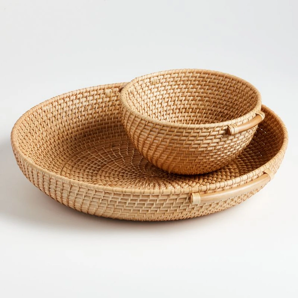Artesia Natural Round Rattan Tray with Handles