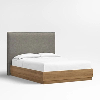 Arvada 54" Dark Grey Upholstered Queen Headboard with Batten Oak Bed Base