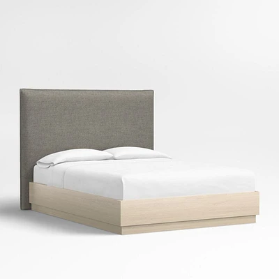 Arvada 54" Dark Grey Upholstered Queen Headboard with Batten White Oak Bed Base