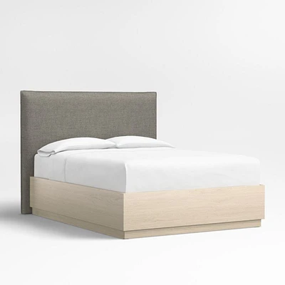 Arvada 54" Dark Grey Upholstered Queen Headboard with Batten White Oak Storage Bed Base
