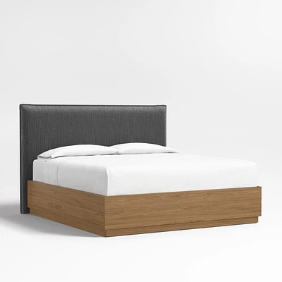 Arvada 54" Charcoal Grey Upholstered King Headboard with Batten Brown Oak Storage Bed Base