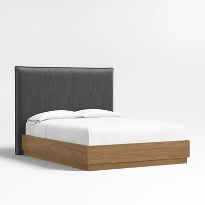 Arvada 54" Charcoal Grey Queen Upholstered Headboard with Batten Oak Bed Base