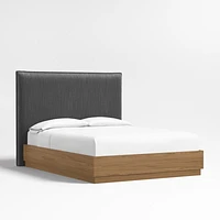 Arvada 54" Charcoal Grey Queen Upholstered Headboard with Batten Oak Bed Base