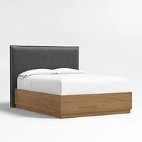 Arvada 54" Charcoal Grey Upholstered King Headboard with Batten Brown Oak Storage Bed Base