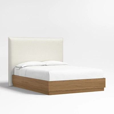Arvada 54" Ivory Queen Upholstered Headboard with Batten Oak Bed Base
