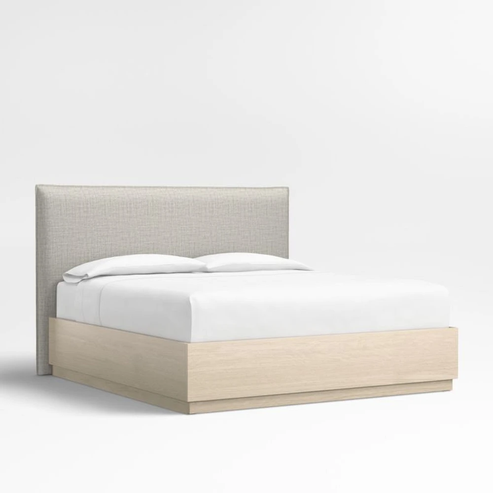 Arvada 54" Mist Grey Upholstered King Headboard with Batten White Oak Storage Bed Base