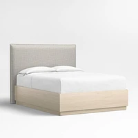 Arvada 54" Mist Grey Upholstered King Headboard with Batten White Oak Storage Bed Base