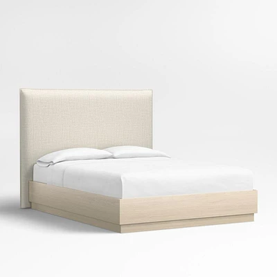 Arvada 54" Natural Beige Upholstered Queen Headboard with Batten White Oak Bed Base
