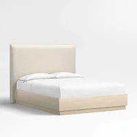 Arvada 54" Natural Beige Upholstered Queen Headboard with Batten White Oak Bed Base