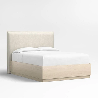Arvada 54" Natural Beige Upholstered Queen Headboard with Batten White Oak Storage Bed Base