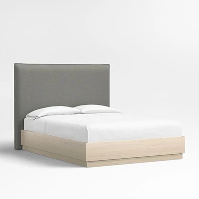 Arvada 54" Graphite Grey Upholstered Queen Headboard with Batten White Oak Bed Base