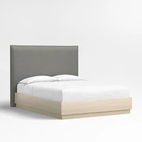 Arvada 54" Graphite Grey Upholstered Queen Headboard with Batten White Oak Bed Base