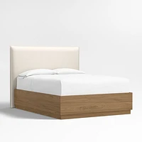 Arvada 54" Ivory Upholstered Queen Headboard with Batten Brown Oak Storage Bed Base