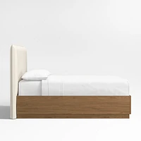 Arvada 54" Ivory Upholstered Queen Headboard with Batten Brown Oak Storage Bed Base