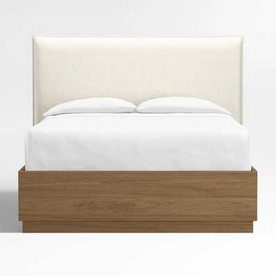Arvada 54" Ivory Upholstered Queen Headboard with Batten Brown Oak Storage Bed Base