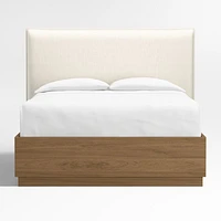 Arvada 54" Ivory Upholstered Queen Headboard with Batten Brown Oak Storage Bed Base