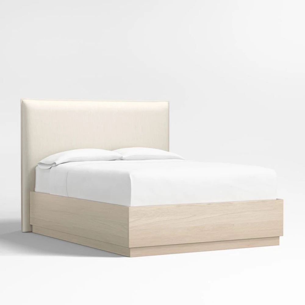 Arvada 54" Upholstered Queen Headboard with Batten White Oak Storage Bed Base