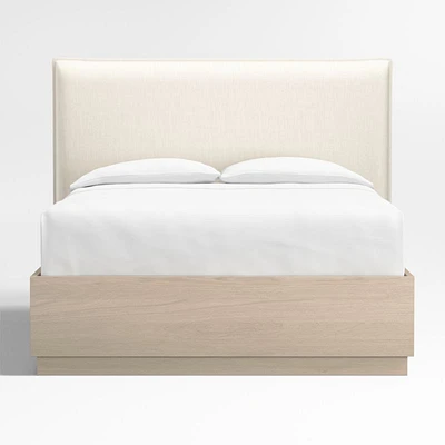 Arvada 54" Upholstered Queen Headboard with Batten White Oak Storage Bed Base