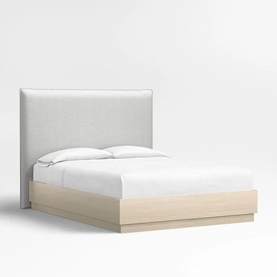 Arvada 54" Oyster Grey Queen Upholstered Headboard with Batten White Oak Bed Base